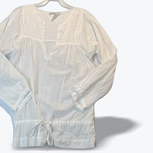 Humanoid Tunic Top Drawstring Drop Waist White Cotton Gauze Split Neck XS